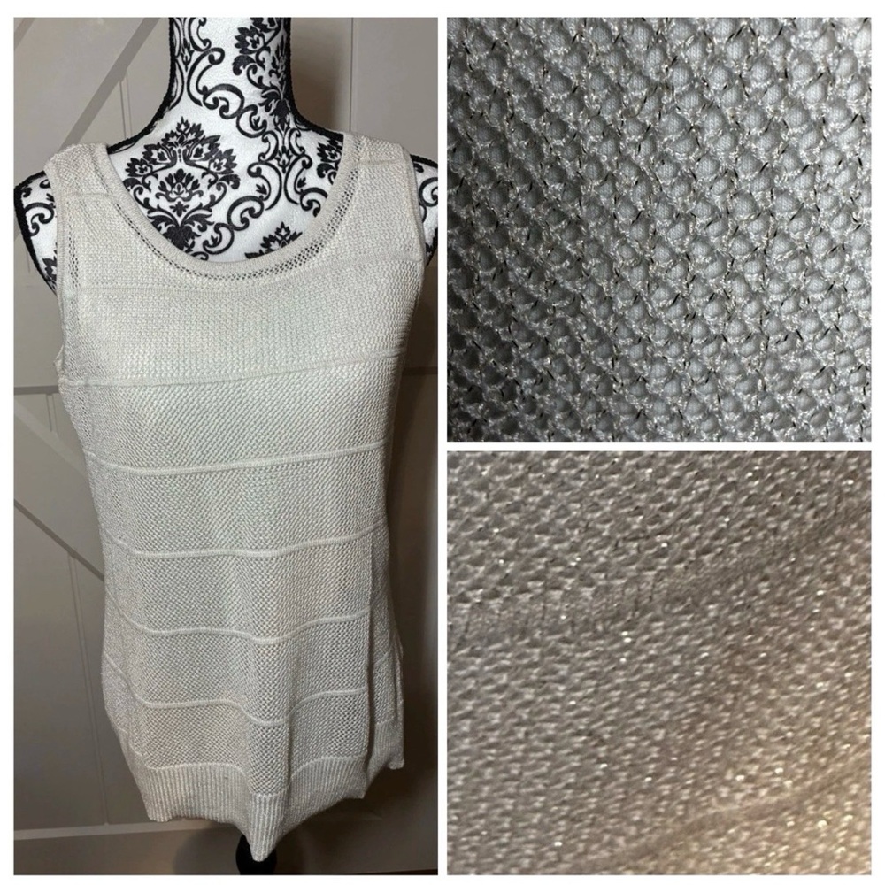 Calvin Klein Metallic Mesh Sleeveless Lined Top Women's Size Small Petite